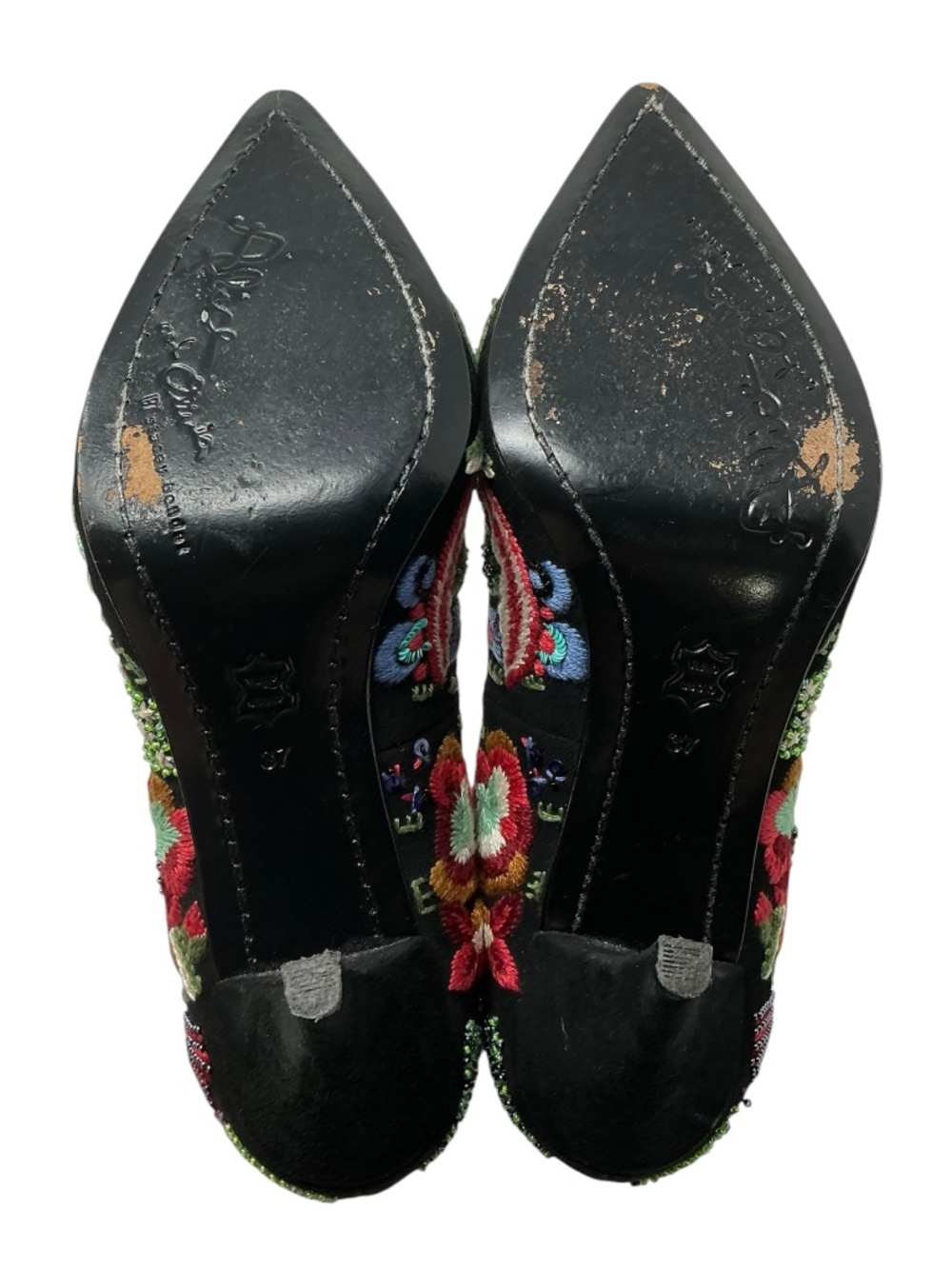 Alice + Olivia Embroidered Beaded Velvet Floral Pointed Toe Pumps Size 7 - Picture 6 of 16